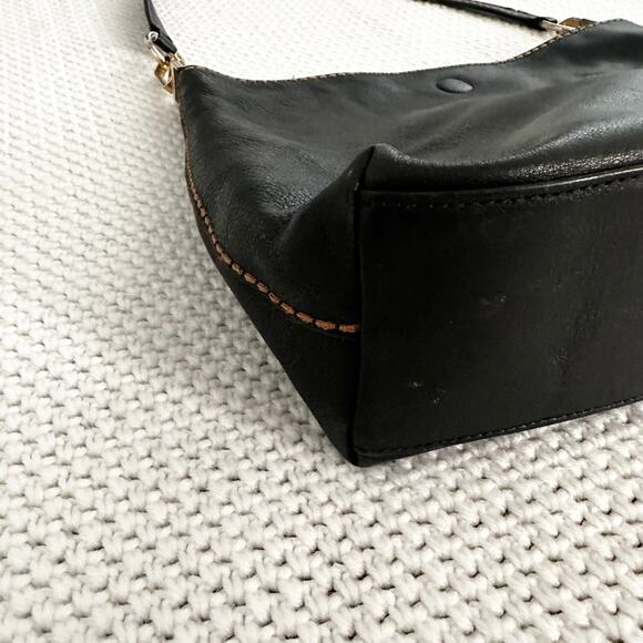 Plinio Visona Italy Black Leather Tan Stitch Shoulder Bag Animal Print Liner - Picture 7 of 10